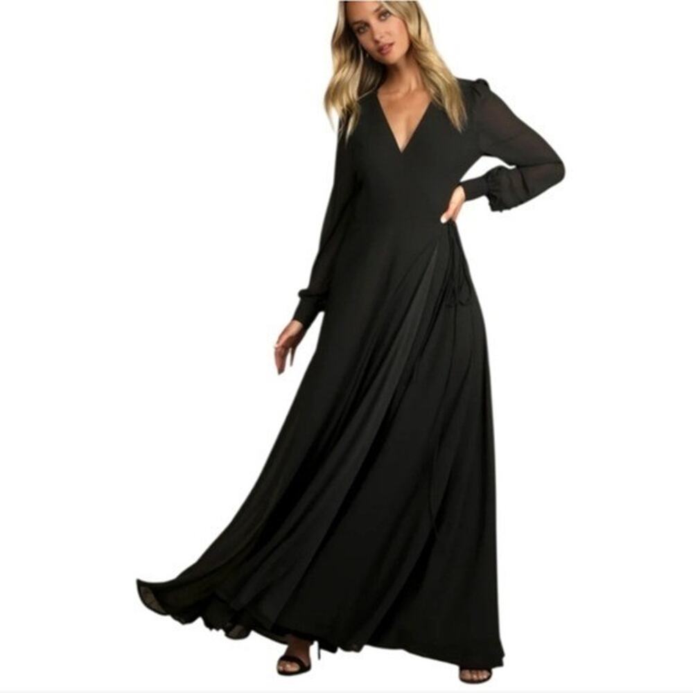 Lulus My Whole Heart Black Long Bishop Sleeve Wrap Dress Plus Size 1X